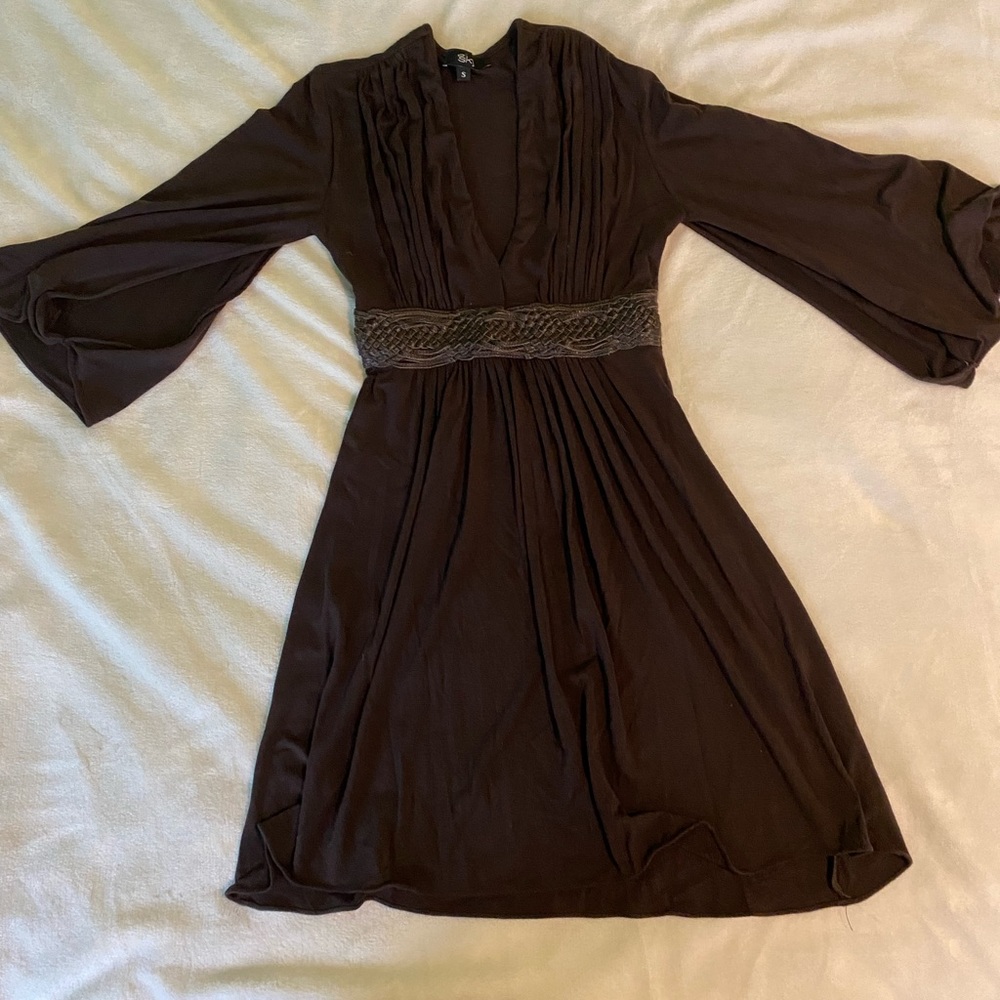 Sky brown dress with braided belt attached to front (not on back)